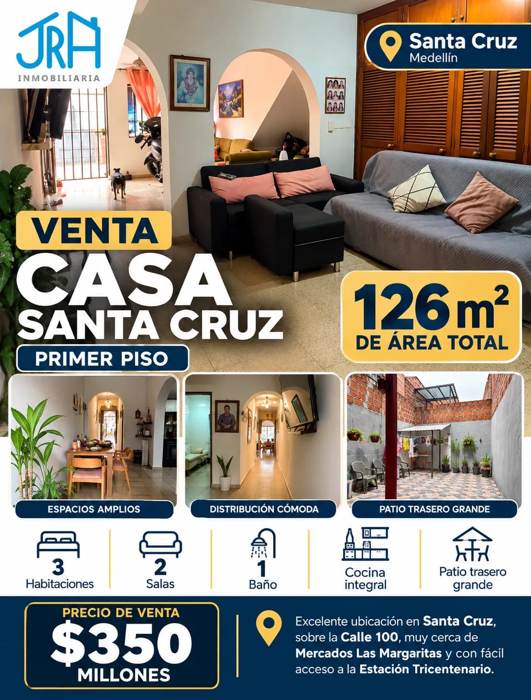 Casa primer piso en venta en Santa Cruz, 126 m², amplia y bien ubicada